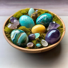 Fototapeta na wymiar The Easter Enchantment: A Basket of Gemstone Wonders