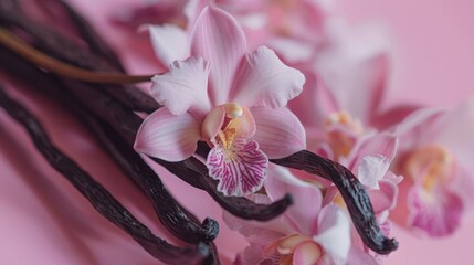 Vanilla sticks and orchid flowers