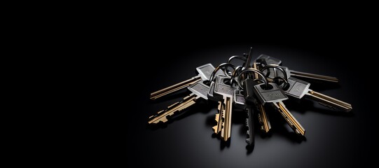 a bunch of keys on a black surface