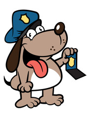 Adorable Puppy wearing A police department costume and play showing badge. Best for sticker, logo, and mascot with law enforcement themes