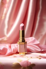 a pink lipstick on a pink fabric
