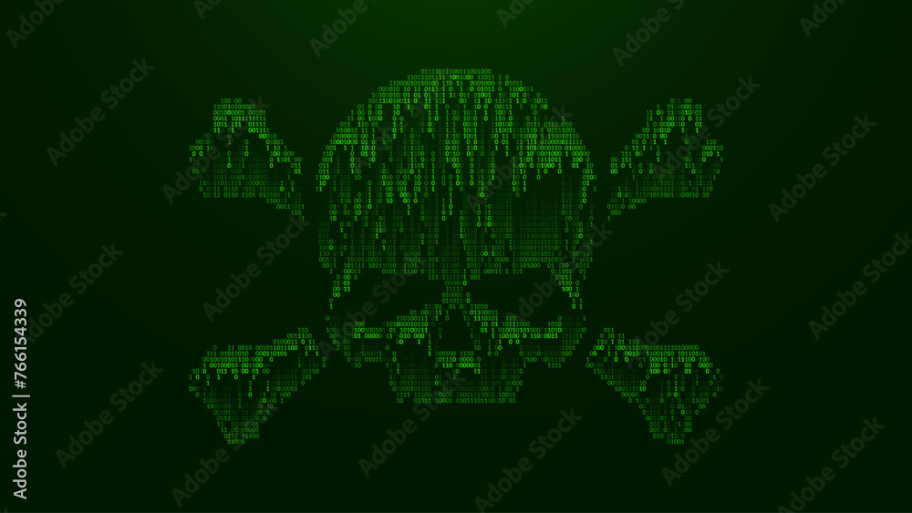 Fototapete skull and crossed bones ascii art. danger / piracy sign of text characters and numbers. hacking, ddo