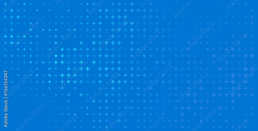 Poster Blue Mathematical Plus Symbols Pattern. Math Design Elements Background. Medical Tech Background. Vector Illustration.