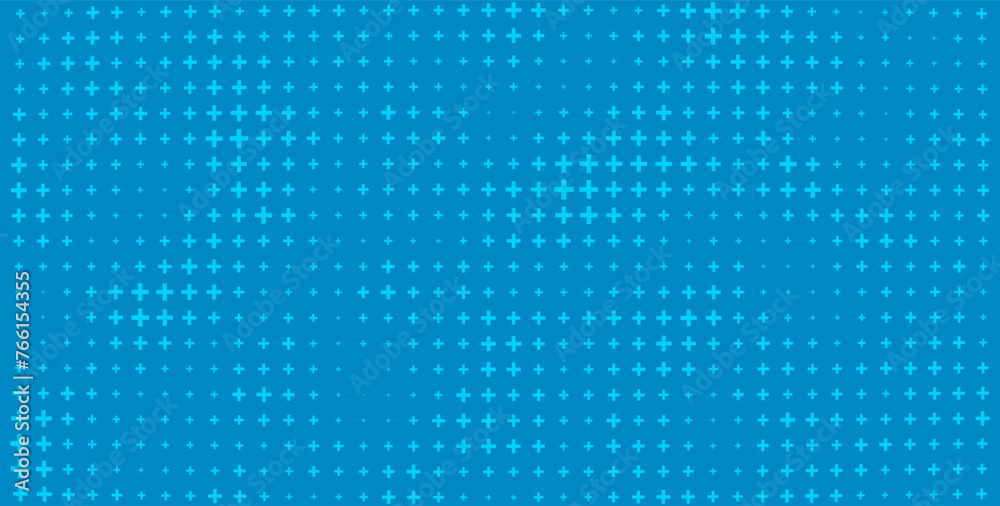 Poster Blue Mathematical Plus Symbols Pattern. Math Design Elements Background. Medical Tech Background. Vector Illustration.