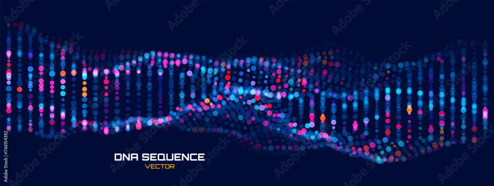 Aufkleber Molecular Colorful DNA Background. BioTechnology Network Concept. Music Sound Wave. Big Data DNA Visualization. Abstract Dots Vector Illustration.