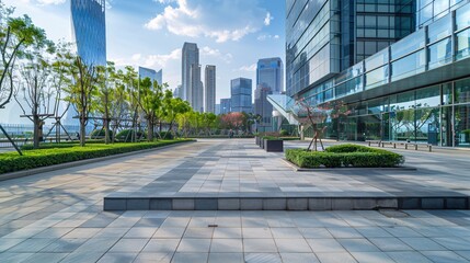 Fototapeta premium The rectangular platform of contemporary city structure commercial workspace.