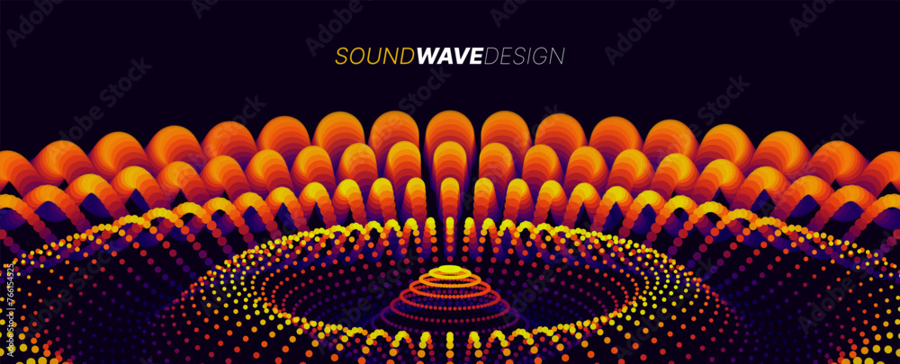 Poster colorful orange sound wave ripple digital equalizer design. big data audio visualization. vector ill