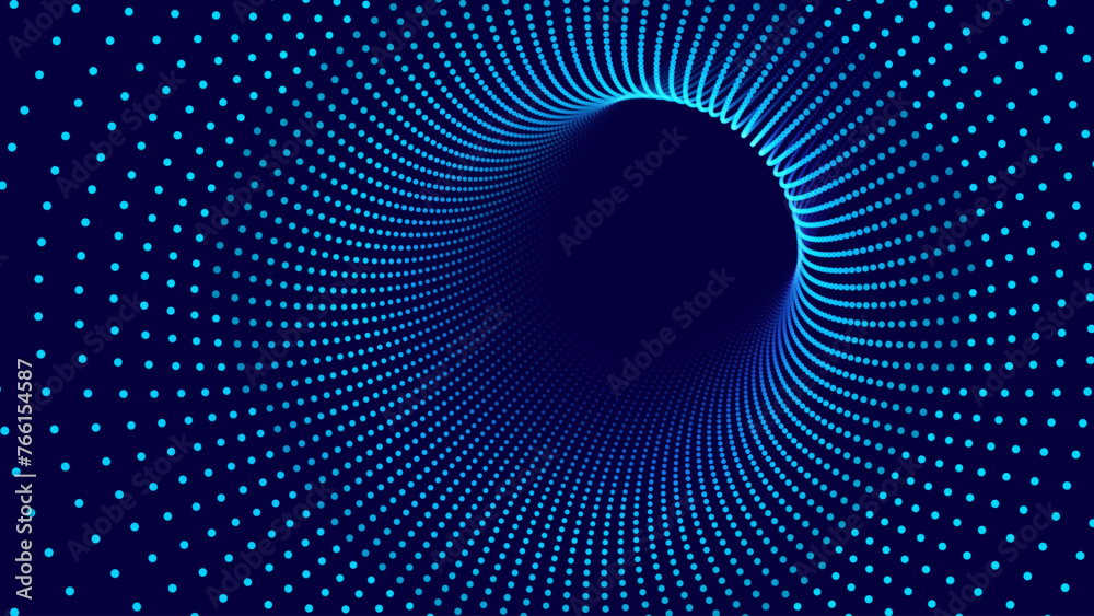 Fototapete Blue Digital Tunnel or Wormhole. Wireframe Abstract Mesh with Hole. 3D Tunnel Grid Mesh. Blue Hi Tech Texture. Technology or Science Vector Illustation.