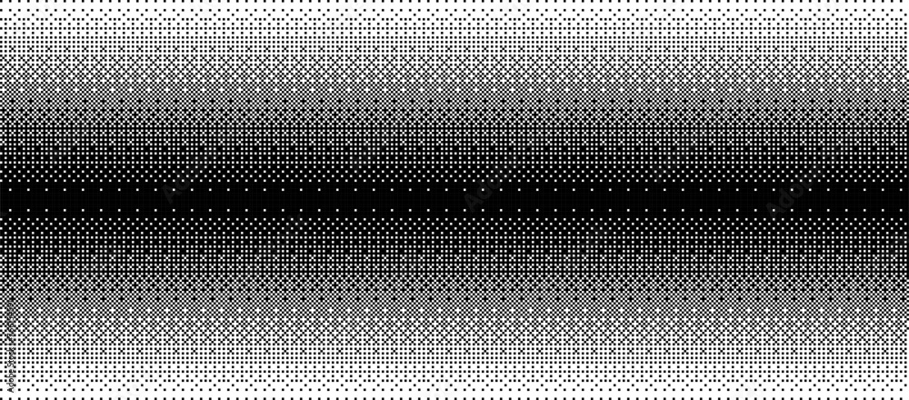 Poster Wide Classic Pixel Art Dithering Background. Black and White Pixel Linear Gradient Pattern. Retro Banner Vector Illustration Seamless Pattern.