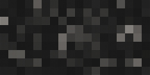 Halftone Pixel Dithering Square Tiles Seamless Pattern. Abstract Tech Pixel Background. Vector Illustration. Pixel Halftone Effect Random Tiles Generative Art.