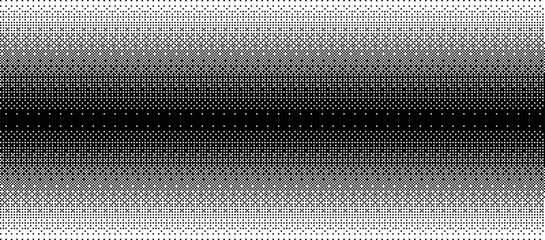 Wide Classic Pixel Art Dithering Background. Black and White Pixel Linear Gradient Pattern. Retro Banner Vector Illustration Seamless Pattern.