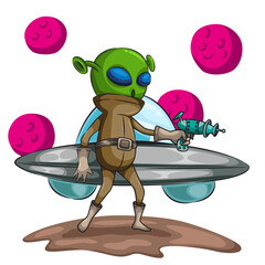 Aliens with guns standing in front of the spacecraft