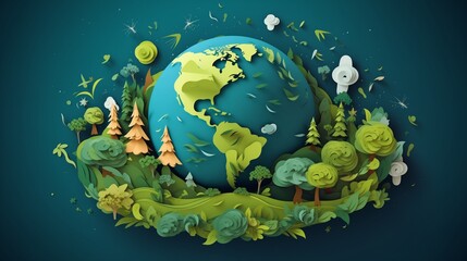 Obraz na płótnie Canvas Eco friendly and earth day concept, paper art and craft style, flat-style vector illustration.