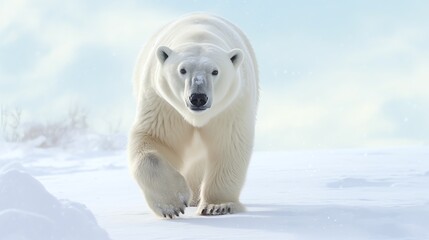 a polar bear walking in the snow