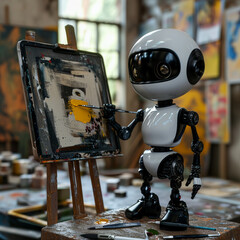 AI Robot Engaged in Artistic Creativity - Robotics Concept Art