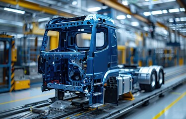 truck body manufacturing factory, assembly line, truck car assembly industry - obrazy, fototapety, plakaty