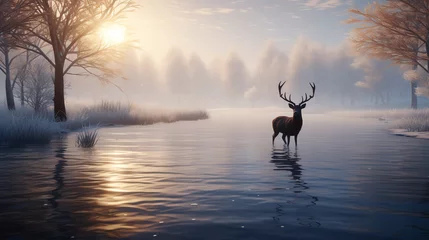 Foto op Plexiglas a deer standing in water © Ana