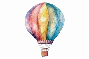 Watercolor painted hot air balloon on a white background with ample space for text, ideal for travel and adventure themes