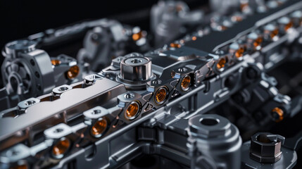 A precision-engineered timing chain, with closely spaced links and durable construction, ensuring precise valve timing - obrazy, fototapety, plakaty
