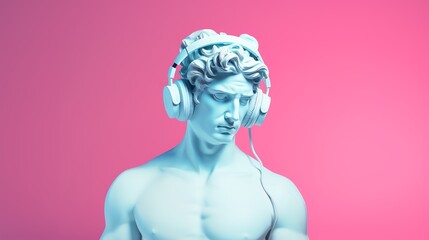 a statue of a man wearing headphones