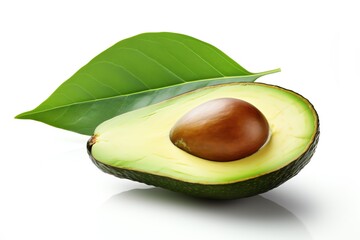 a half of an avocado with a seed inside