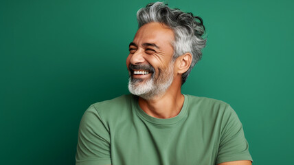 Happy smiling middle aged adult man on a solid background