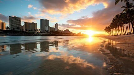 Obraz premium Pool reflection of Diamond Head Waikiki Hawaii