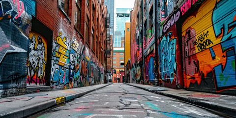 Obraz premium Vibrant street art alleyway in Melbourne, Australia showcasing colorful graffiti on building walls