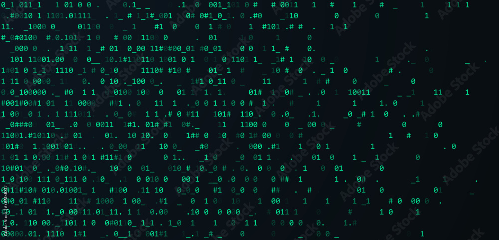 Fototapete Green Binary Data Software Programming Code Background. Random Parts of Program Code. Digital Data Technology Concept. 1 0 Machine Code. Random Binary Data Matrix Wide Vector Illustration.