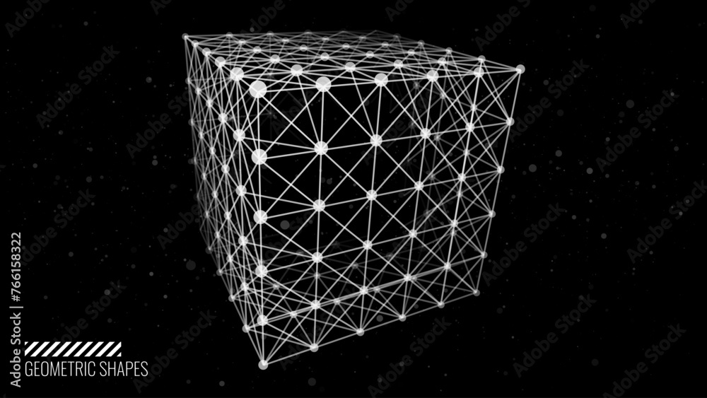 Poster 3D Cube Banner. Object with Dots and Lines. Molecular Grid. 3D Technology Design. Vector Illustration. Futuristic Connection Structure for Technology or Science Concept.