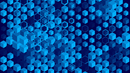Isometric Cubes Hexagon Geometric Background. Mathematical Object Optical Illusion. Cube Symbols with 3D effect. Vector Illustration.