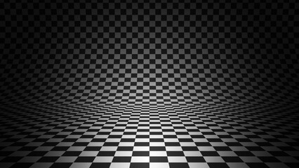 Chess Floor in Perspective with Checkerboard Texture. Empty Chess Board. Black and White Squares Mosaic Studio Background. Vector illustration.