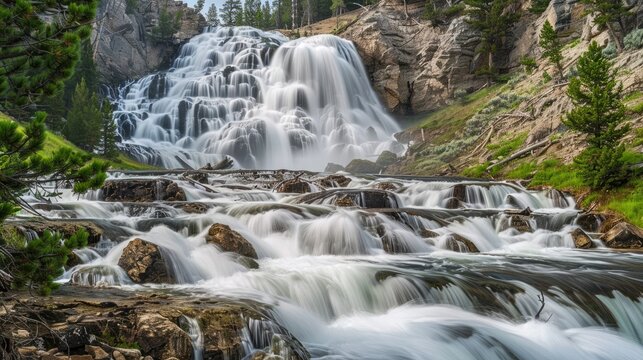 Gibbon Falls is located in Yellowstone National Park in Wyoming.