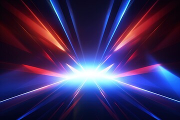 Blazing light burst with blue and red rays. Abstract background.