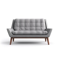 Modern tufted sofa in light grey with wooden frame