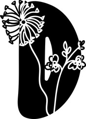 Uppercase D alphabet flower botanical decorative blossom nature letter. - 766164152