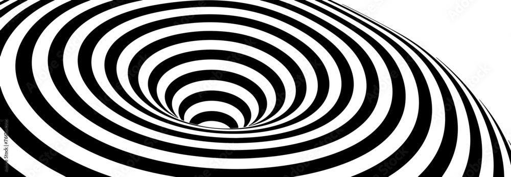 Poster abstract lines design. black and white hypnotic twirl striped background. 3d vortex hole optical ill