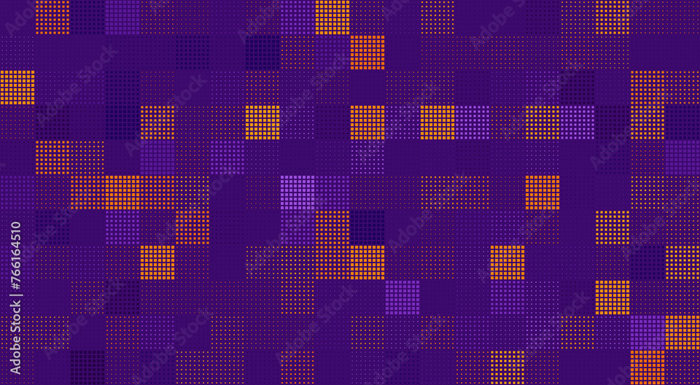 Aufkleber Modern Stylish Halftone Technology Seamless Texture. Tech Abstract Background with Random Size Pixels. Vector Chaotic Squares Mosaic Pattern. Vector Tiles.