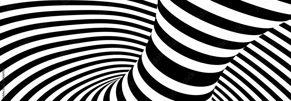 Aufkleber inside wonderland torus abstract lines design. black and white hypnotic twirl striped background. 3d