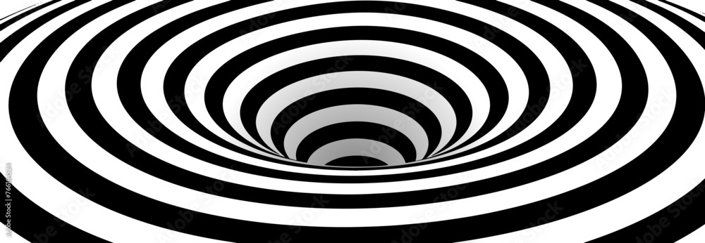 Poster abstract lines design. black and white hypnotic twirl striped background. 3d vortex hole optical ill