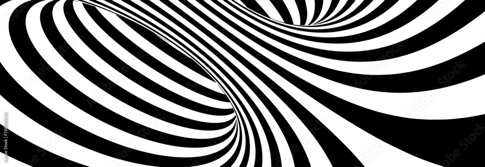 Aufkleber inside wonderland torus abstract lines design. black and white hypnotic twirl striped background. 3d