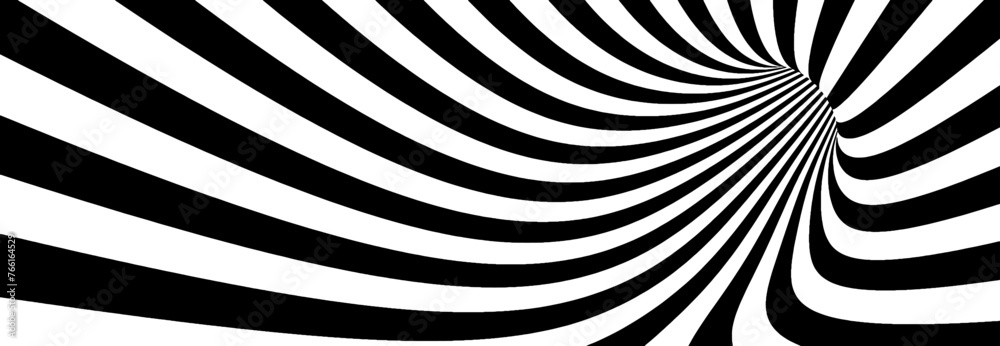 Poster abstract lines design. black and white hypnotic twirl striped background. 3d vortex hole optical ill