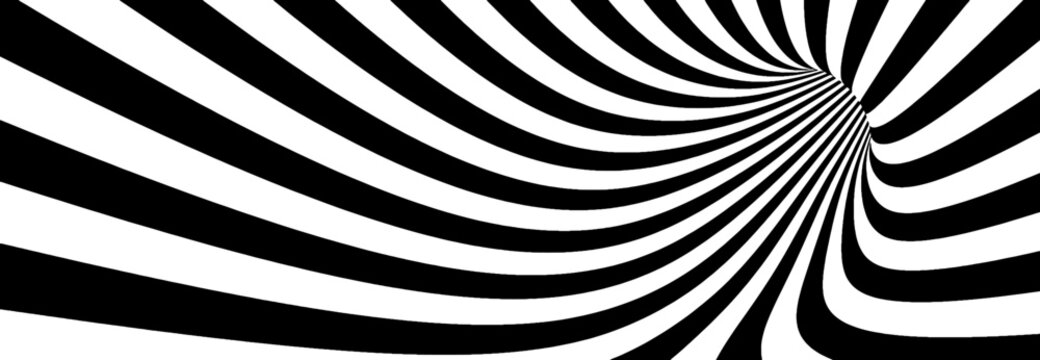 Abstract Lines Design. Black and White Hypnotic Twirl Striped Background. 3D Vortex Hole Optical Illusion. Vector Illustration.