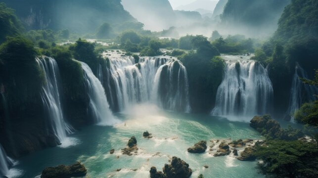 Royalty high quality free stock image aerial view of “ Ban Gioc “ waterfall