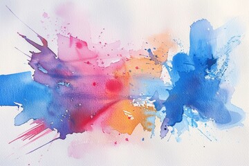 Fototapeta premium Abstract watercolor painting featuring bold strokes of blue, pink, and yellow colors blending together to create a dynamic and vivid composition