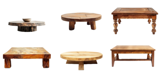 Coffee table set - wooden furniture on transparent background