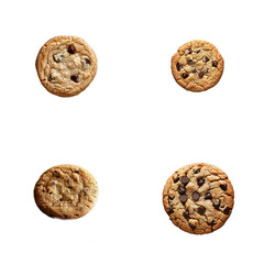 chocolate chip cookie set isolated on transparent background
