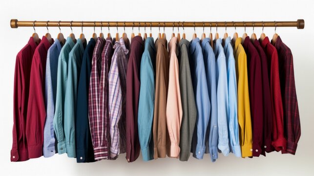 Colorful Casual Shirts Hanging on a Rack. Generative ai