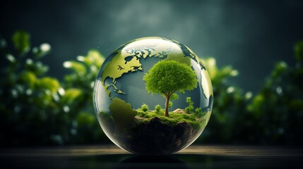Obraz na płótnie Canvas World environment and earth day concept with glass globe and eco friendly enviroment.