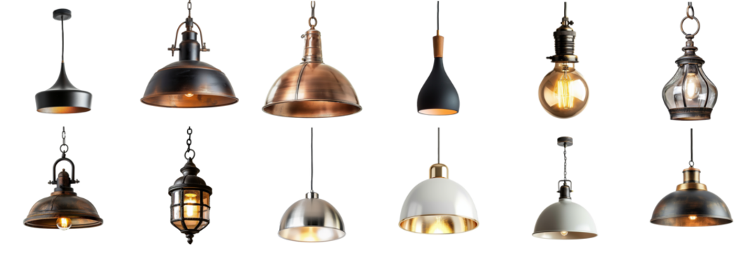 Hanging ceiling lamps and light fixtures - set with various styles isolated